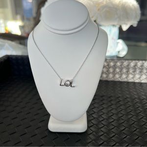 Beautiful Natural .01ct Diamond “LOL” Drop Necklace .925 Silver